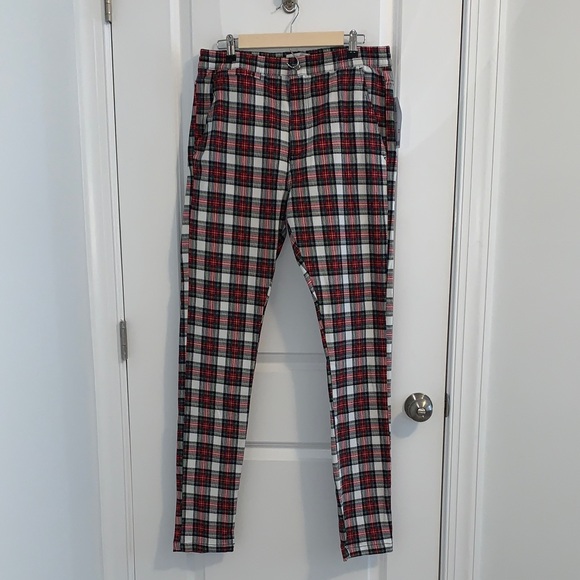 NWT Urban Outfitters men’s plaid skinny pants snap and drawstring waist. L - Picture 1 of 5
